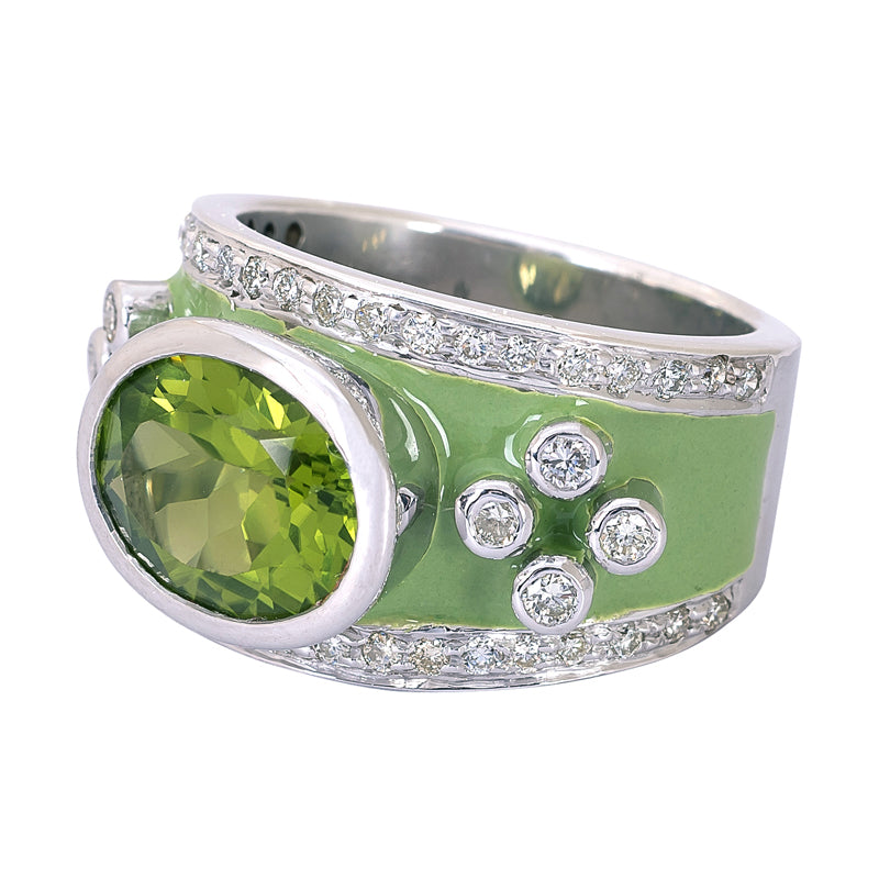 Ring - Peridot and Diamond (Enamel) | Singhvi Jewels