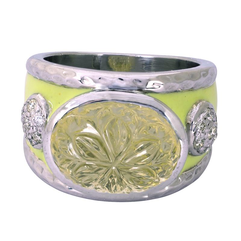 Ring- Lemon Quartz and Diamond (Enamel) (265DS) | Singhvi Jewels