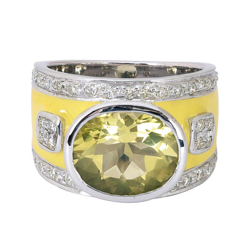 Ring- Lemon Quartz and Diamond (Enamel) (265ES) | Singhvi Jewels