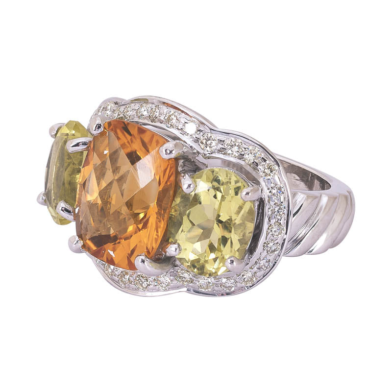 Ring- Citrine, Lemon Quartz and Diamond