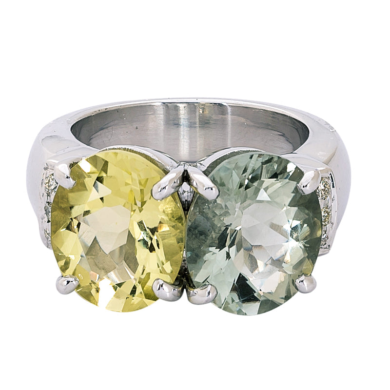 Ring - Lemon Quartz, Green Quartz and Diamond | Singhvi Jewels