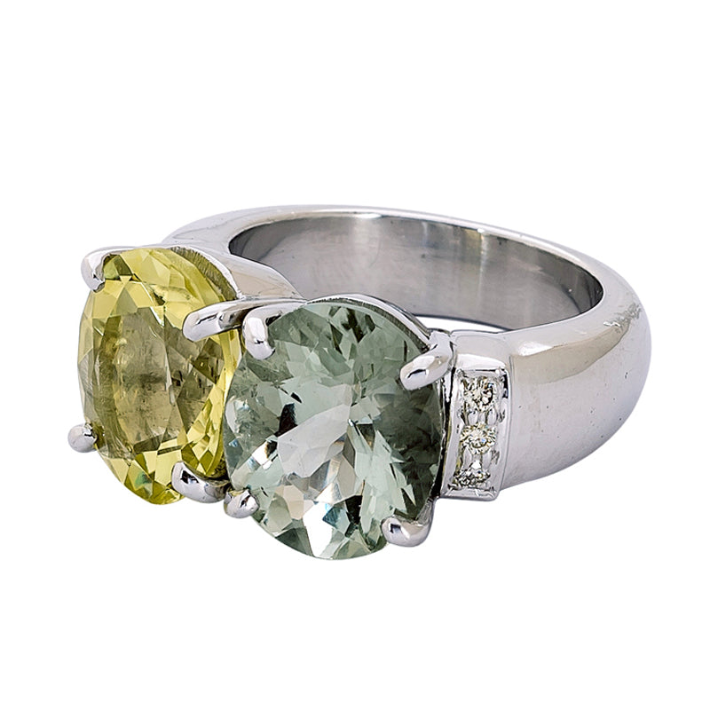 Ring - Lemon Quartz, Green Quartz and Diamond | Singhvi Jewels