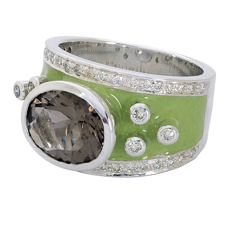 Ring - Smokey Quartz and Diamond (Enamel) | Singhvi Jewels