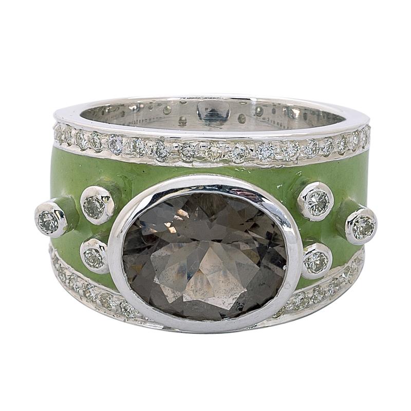 Ring- Smokey Quartz and Diamond (Enamel) (265PS) | Singhvi Jewels