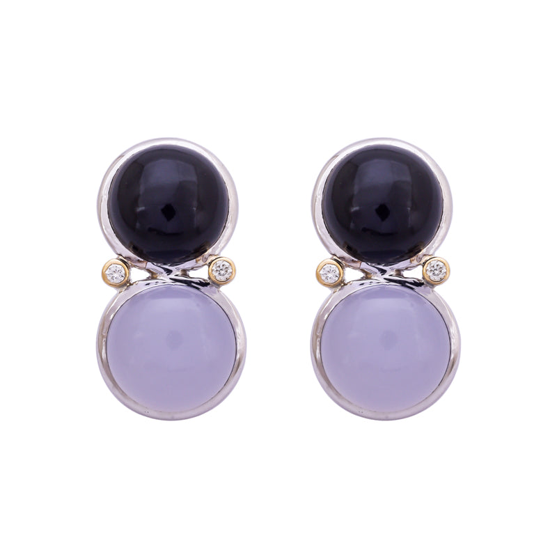 Earrings- Onyx, Chalcedony and Diamond | Singhvi Jewels
