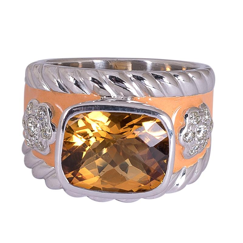 Ring- Citrine and Diamond (Enamel) (272ES) | Singhvi Jewels