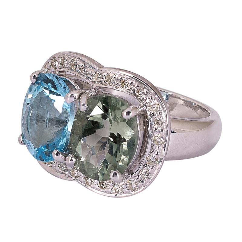 Ring- Green Quartz, Blue Topaz and Diamond (272GS) | Singhvi Jewels