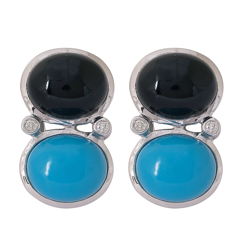 Earrings- Black Onyx, Turquoise and Diamond | Singhvi Jewels