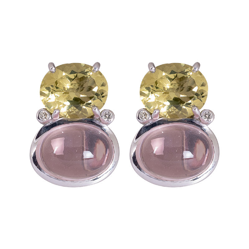Earrings- Lemon Quartz, Rose Quartz and Diamond | Singhvi Jewels