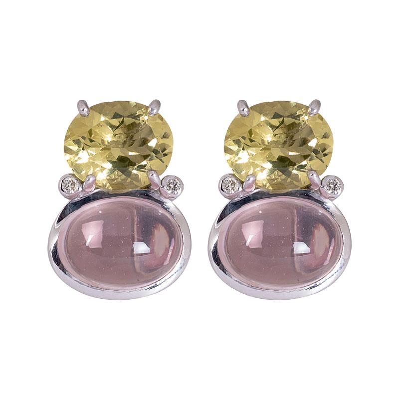Earrings- Lemon Quartz, Rose Quartz and Diamond (273FS) | Singhvi Jewels