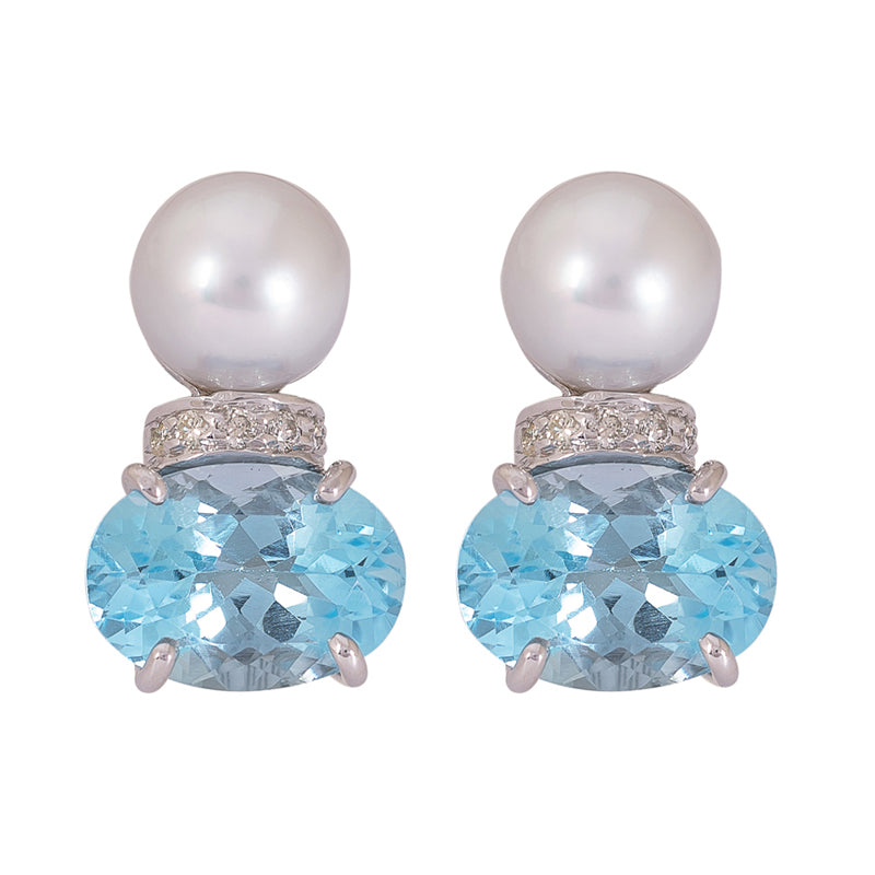 Earrings - Pearl, Blue Topaz and Diamond | Singhvi Jewels