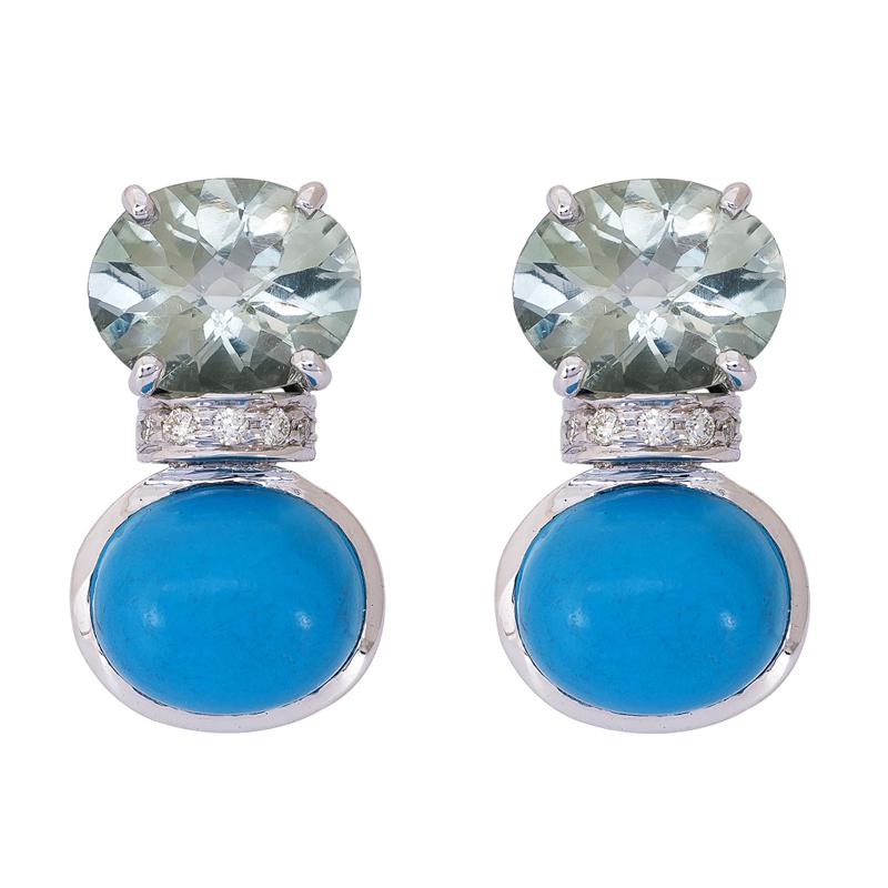 Earrings- Green Quartz, Turquoise and Diamond (276AS) | Singhvi Jewels