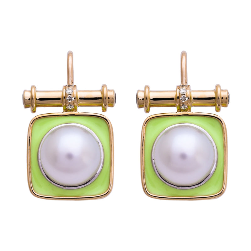 Earrings - South Sea Pearl and Diamond (Enamel) | Singhvi Jewels