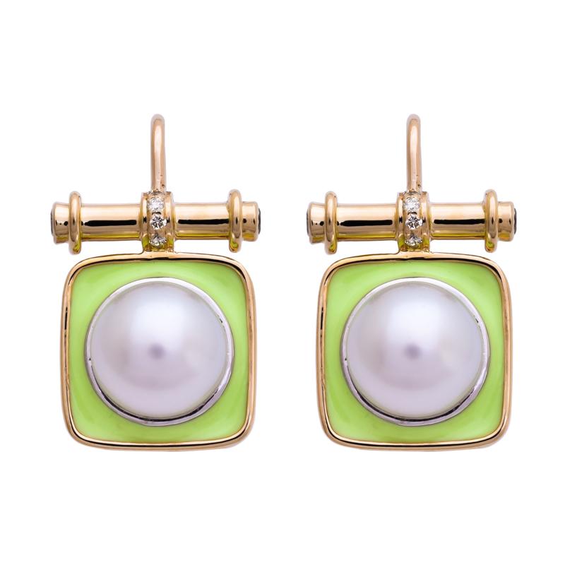 Earrings- South Sea Pearl and Diamond (Enamel) (28FM) | Singhvi Jewels