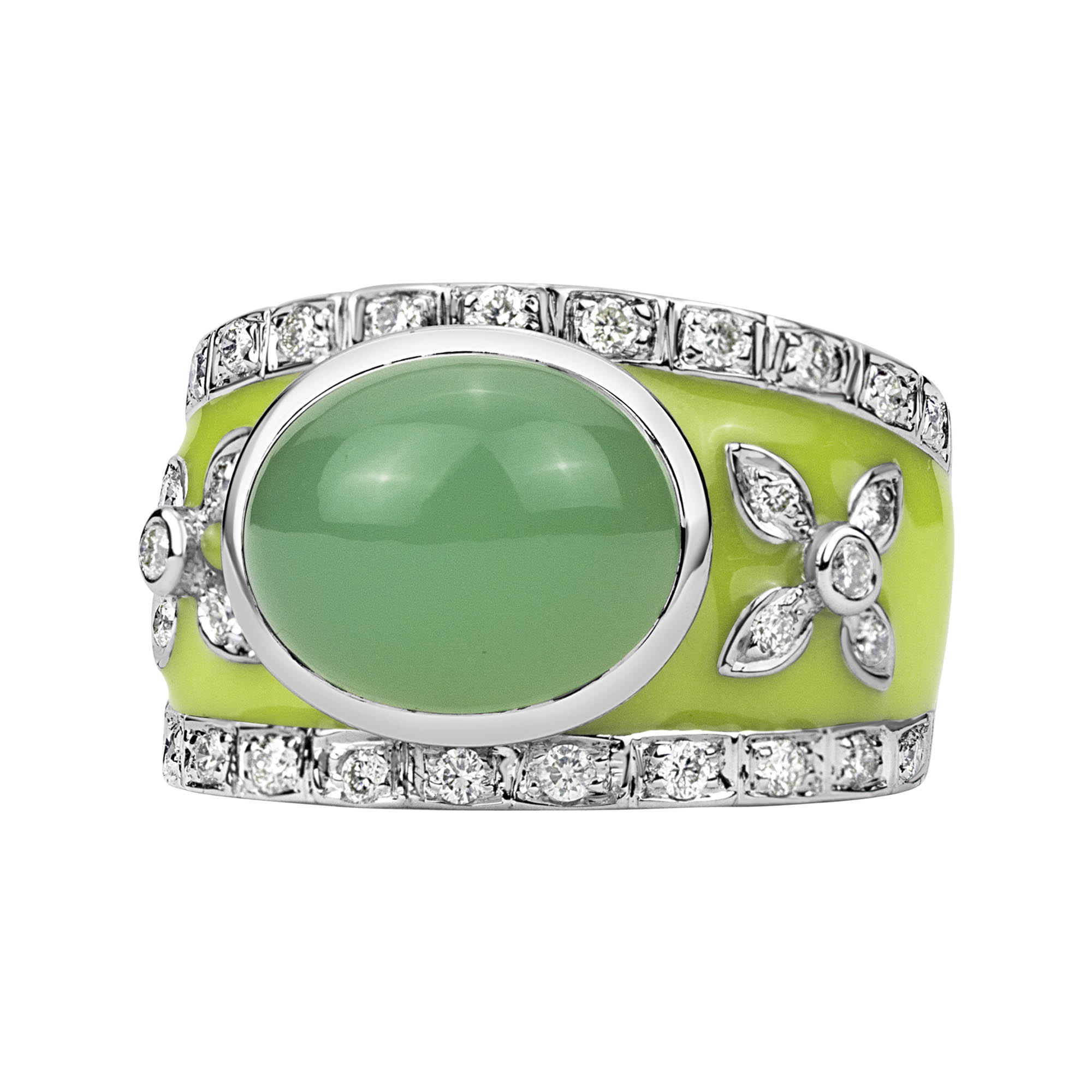 Ring - Chrysoprase And Diamond (enamel) | Singhvi Jewels