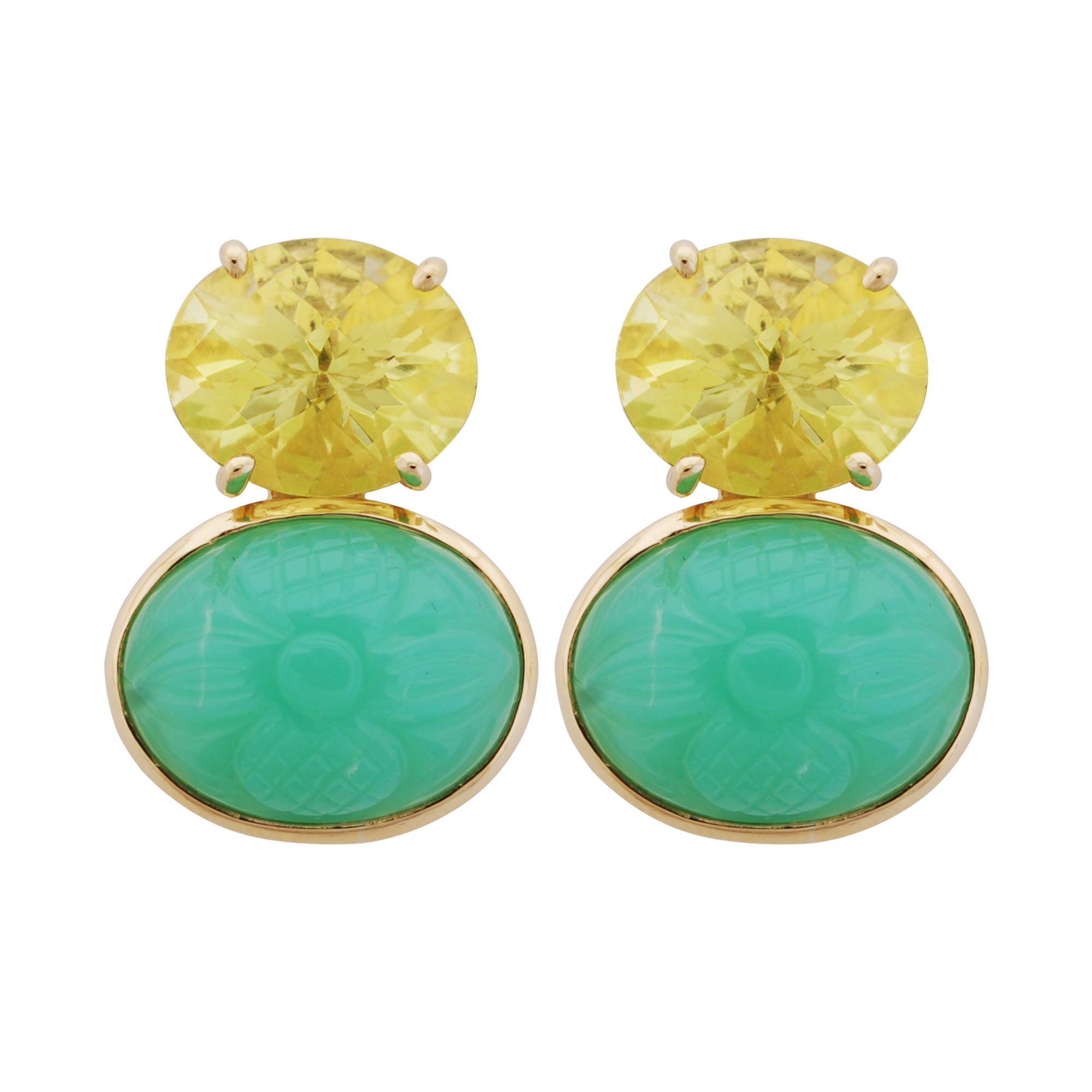 Earrings- Chrysoprase And Lemon Quartz (1856K) | Singhvi Jewels