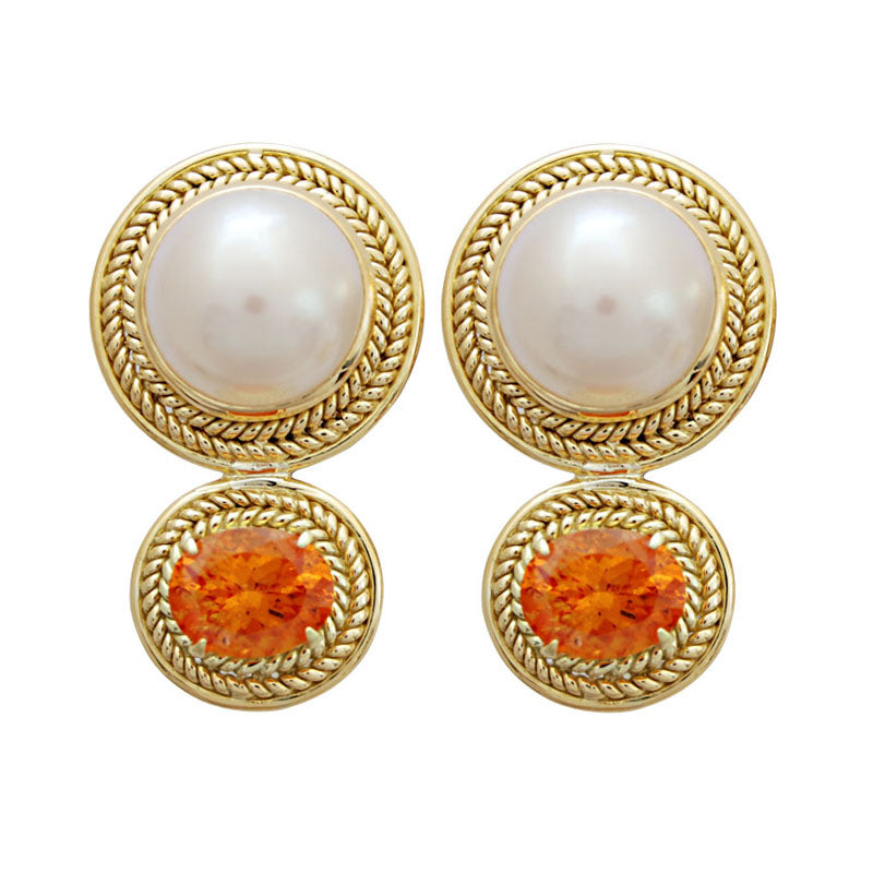 Earrings- Orange Garnet & South Sea Pearl (1700H) | Singhvi Jewels