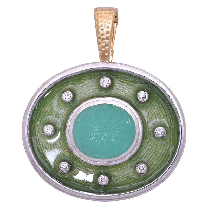 Pendant - Chrysoprase and Diamond (Enamel) | Singhvi Jewels