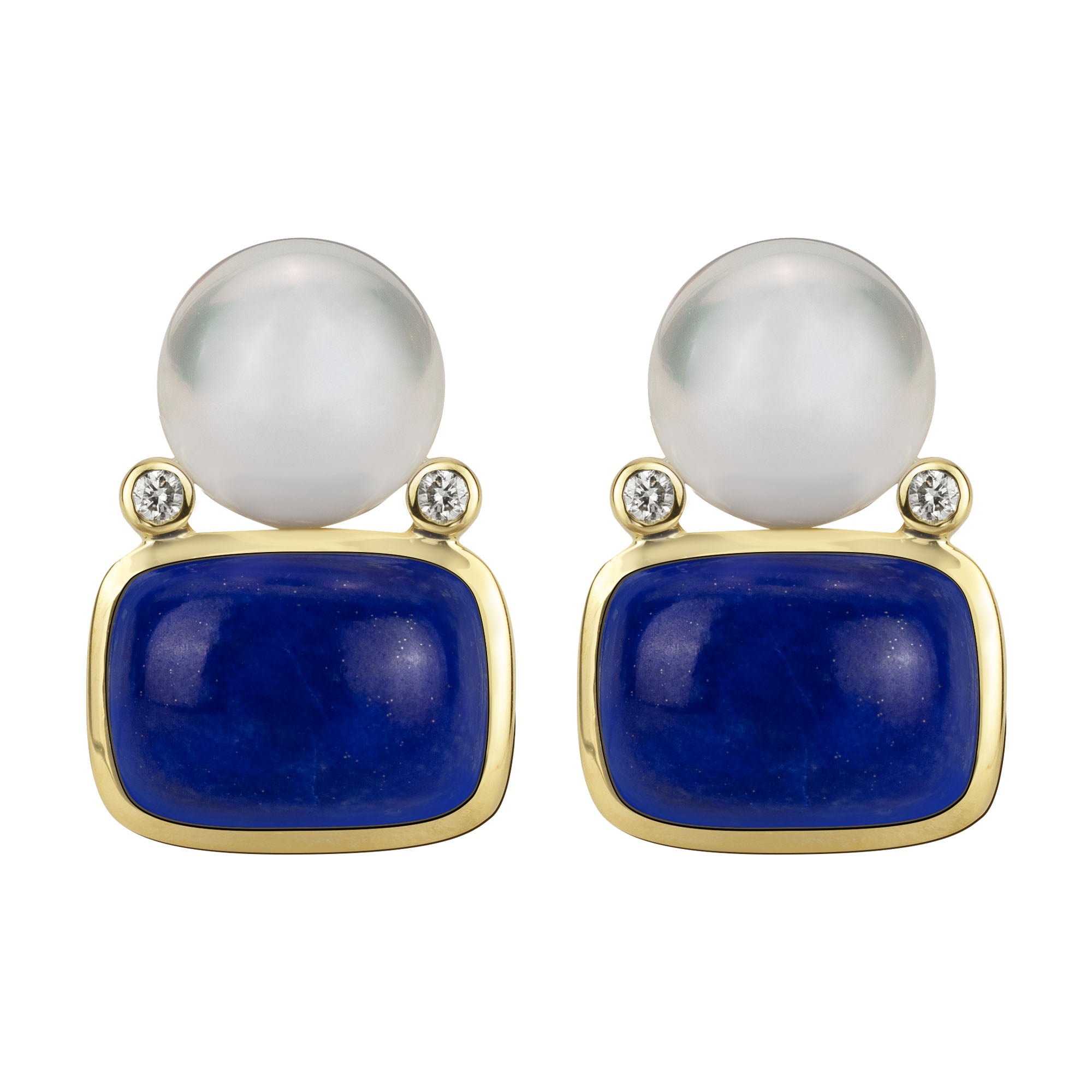 Earrings - South Sea Pearl, Lapis Lazuli and Diamond | Singhvi Jewels