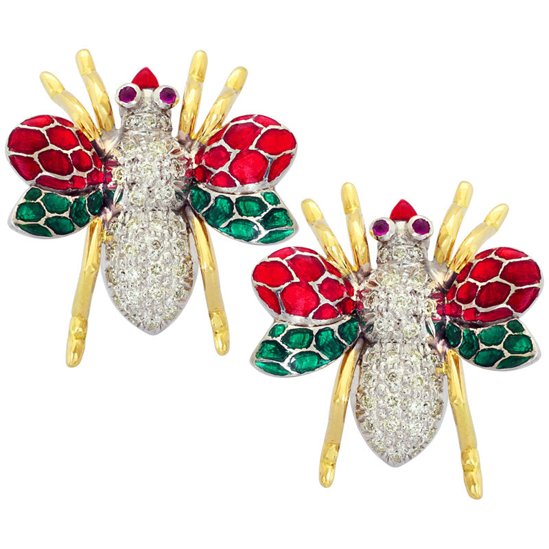 Earrings - Ruby and Diamond (Enamel) | Singhvi Jewels