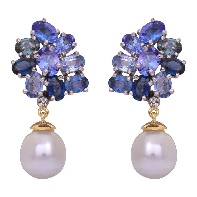 Earrings- Blue Sapphire, Tanzanite, South Sea Pearl and Diamond (40IM) | Singhvi Jewels