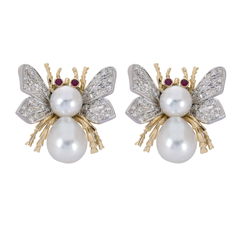 Earrings - Pearl, Ruby and Diamond | Singhvi Jewels