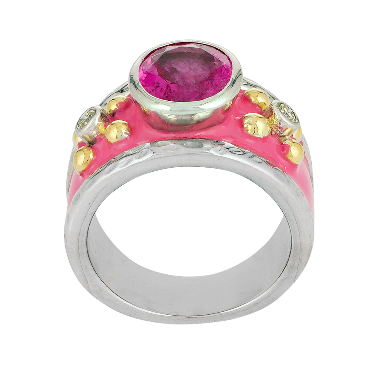 Ring - Rubellite and Diamond (Enamel) | Singhvi Jewels