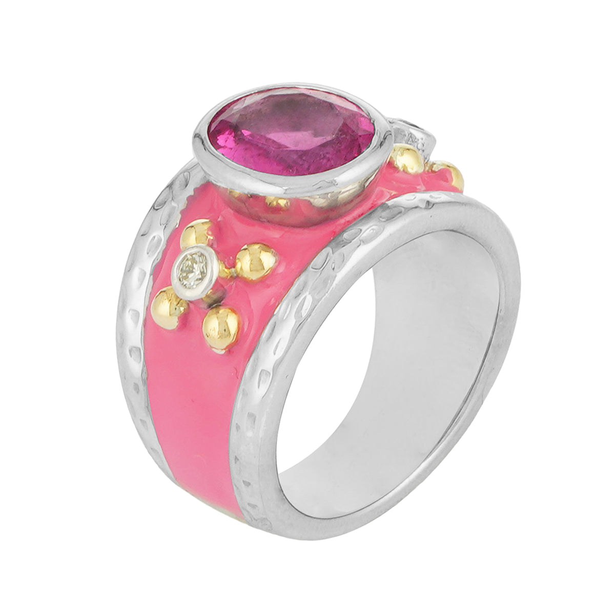 Ring - Rubellite and Diamond (Enamel) (43EM) | Singhvi Jewels