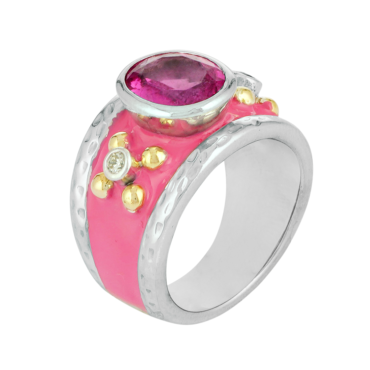 Ring - Rubellite and Diamond (Enamel) | Singhvi Jewels