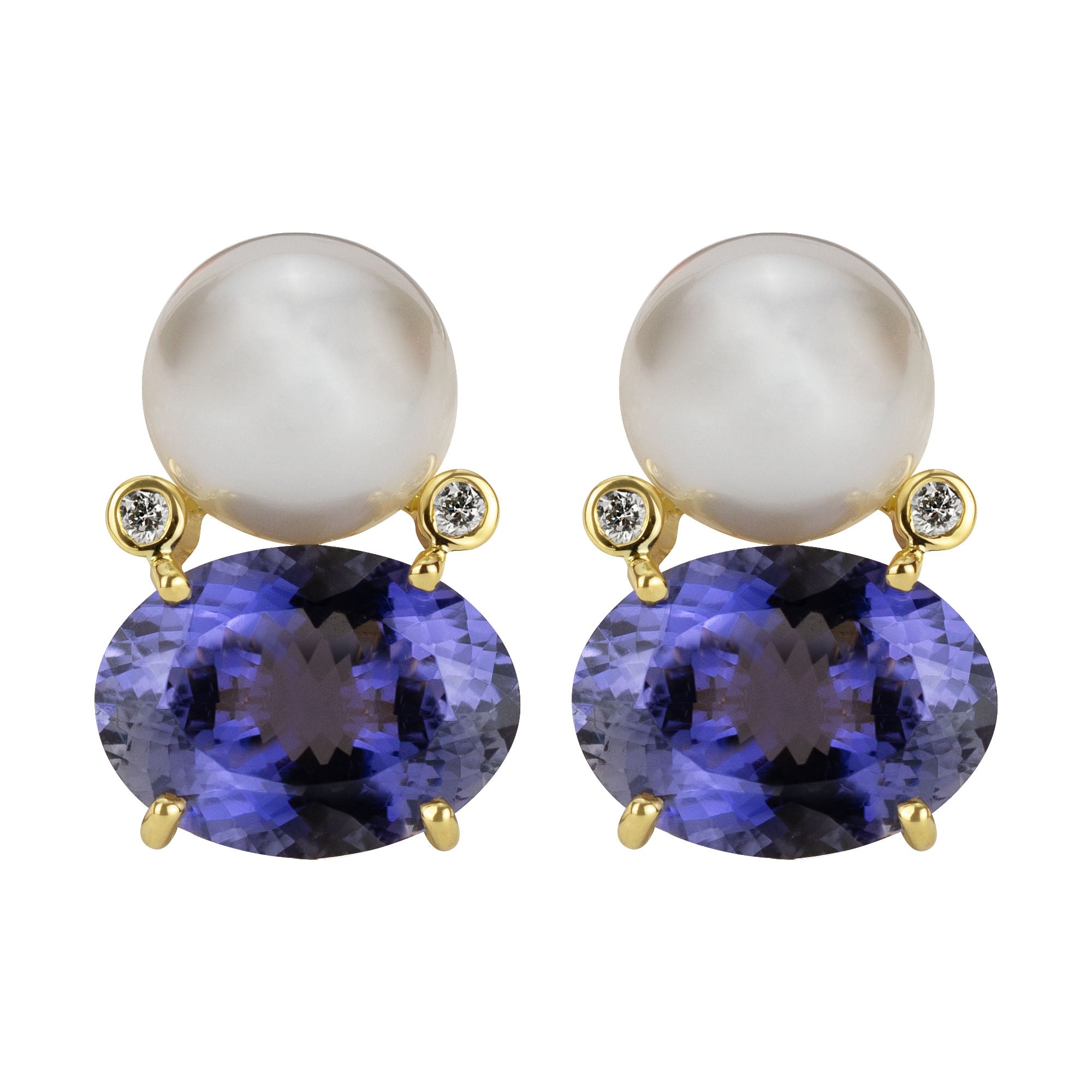 Earrings - South Sea Pearl, Iolite and Diamond | Singhvi Jewels