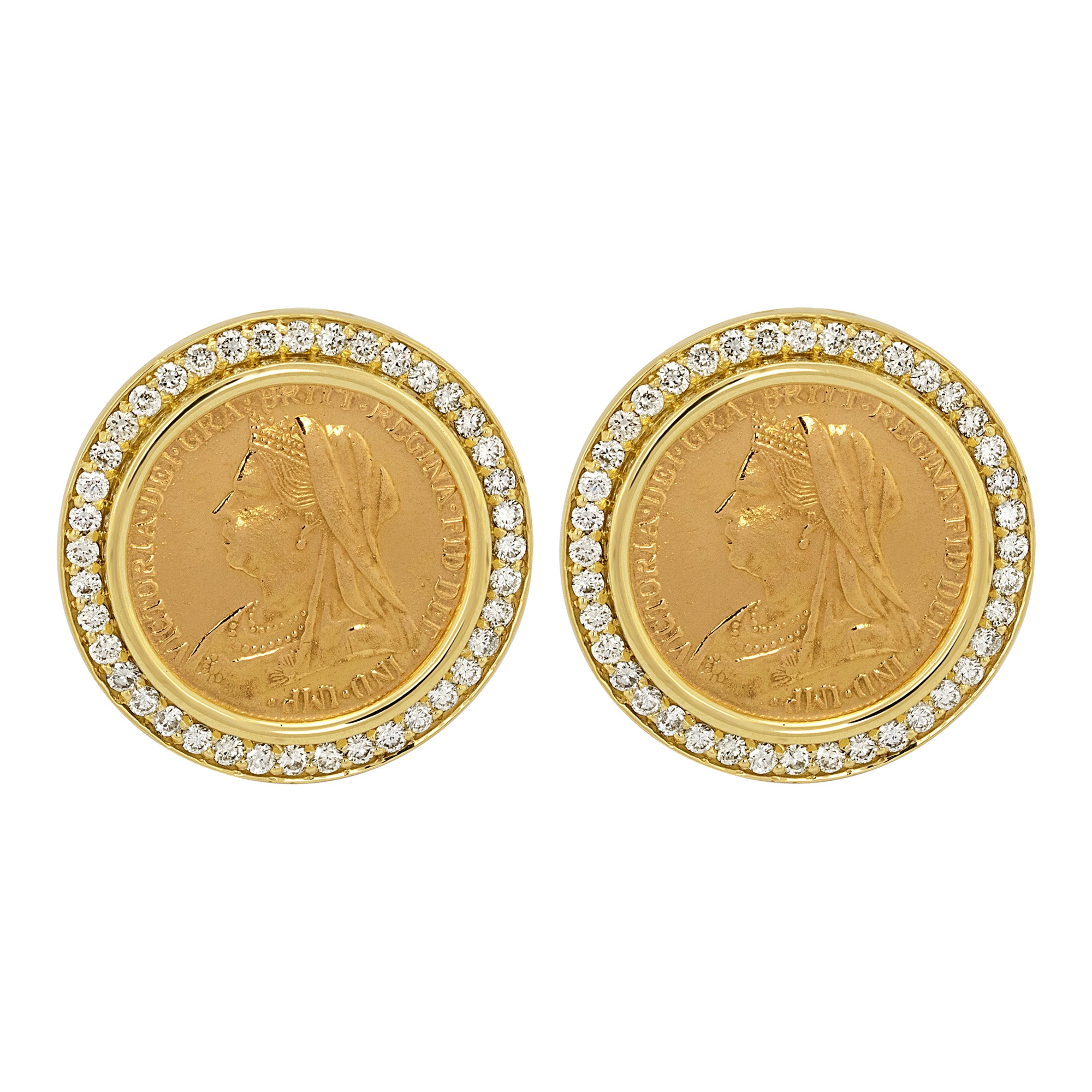 Earrings - Gold Coin And Diamond (2340B) | Singhvi Jewels