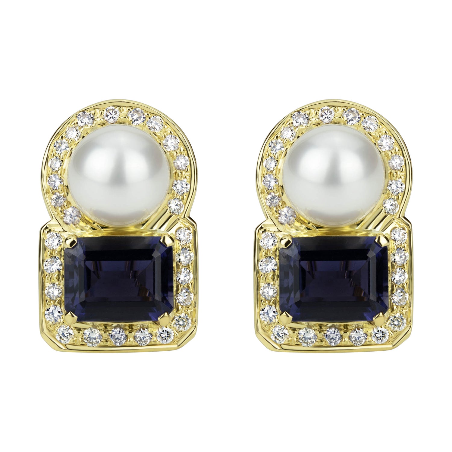 Earrings - South Sea Pearl, Iolite and Diamond | Singhvi Jewels