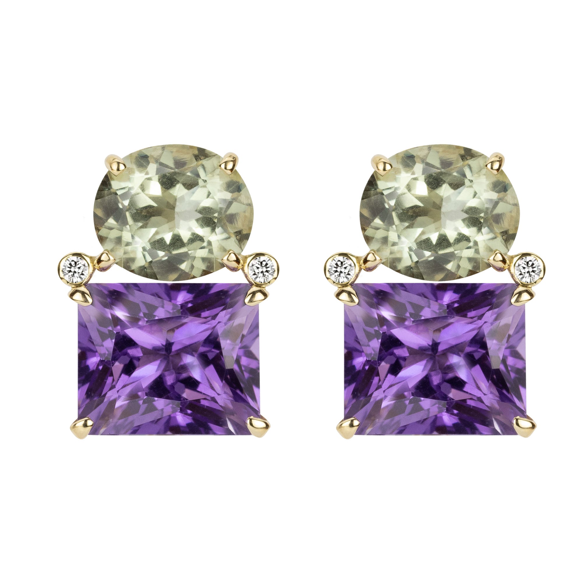 Earrings - Green Quartz, Amethyst And Diamond (2347E) | Singhvi Jewels