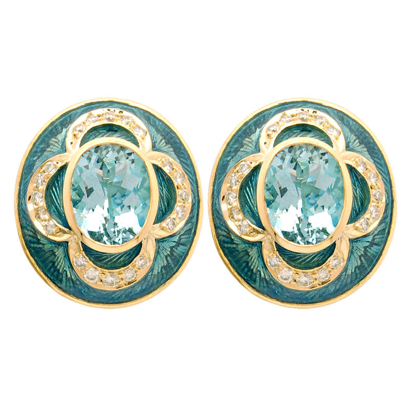 Earrings- Aquamarine And Diamond (Enamel) (1193L) | Singhvi Jewels