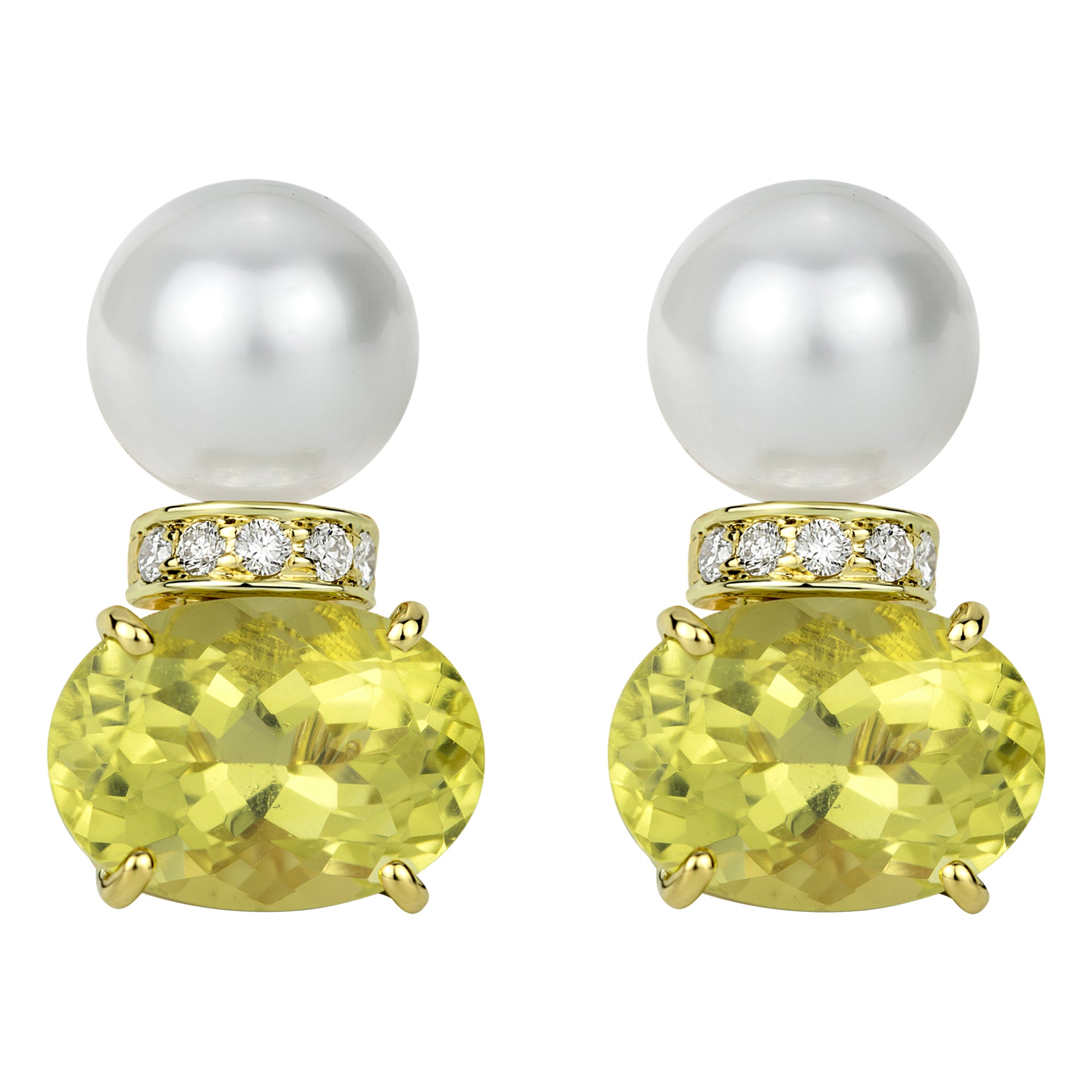 Earrings - South Sea Pearl, Lemon Quartz And Diamond (2310D) | Singhvi Jewels
