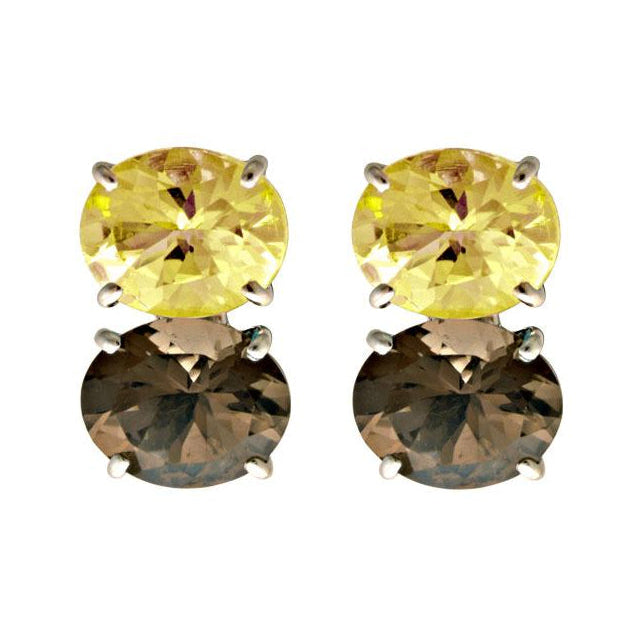 Earrings - Lemon Quartz and Smokey Quartz | Singhvi Jewels