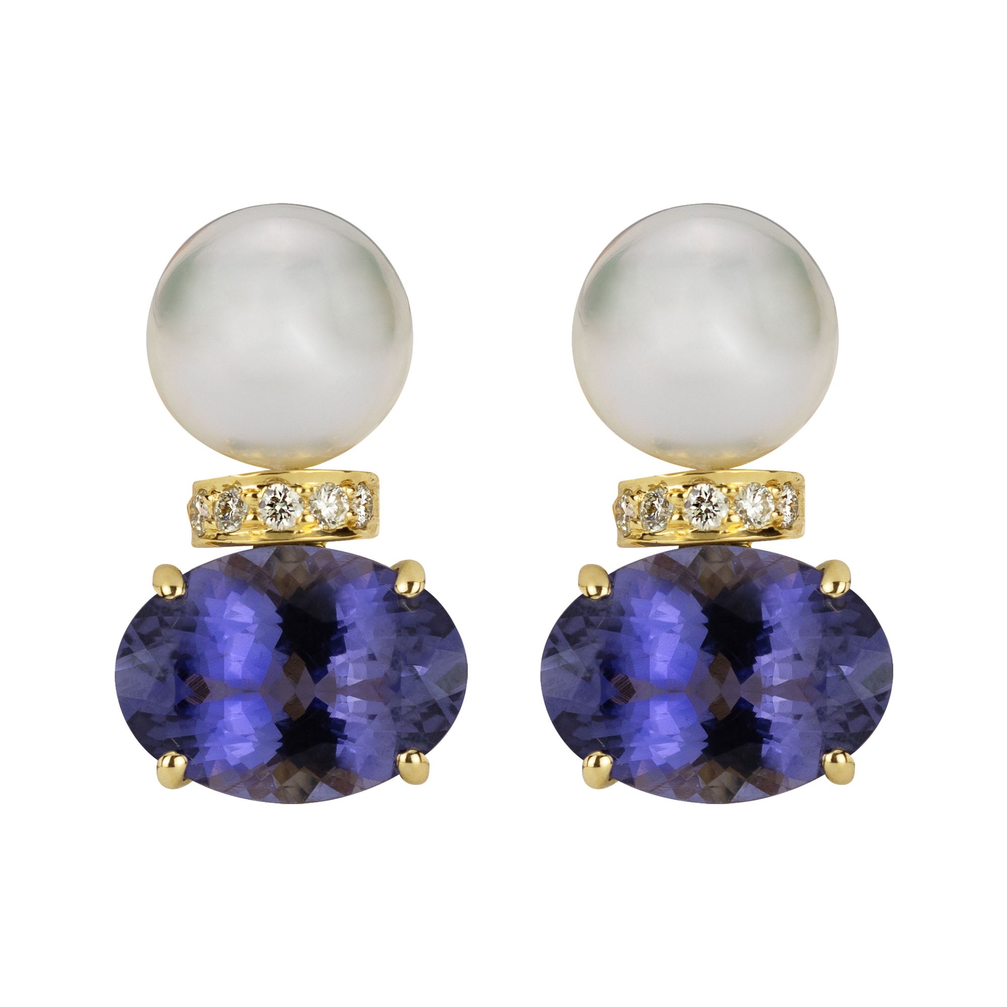 Earrings - South Sea Pearl, Iolite and Diamond | Singhvi Jewels