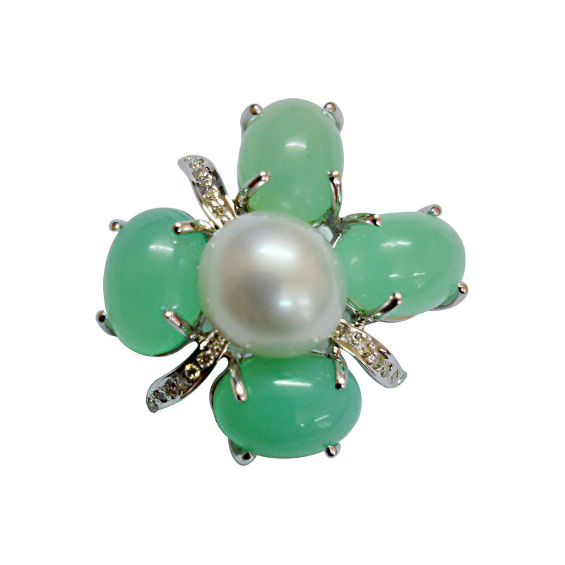Brooch-Chrysoprase, Pearl and Diamond | Singhvi Jewels