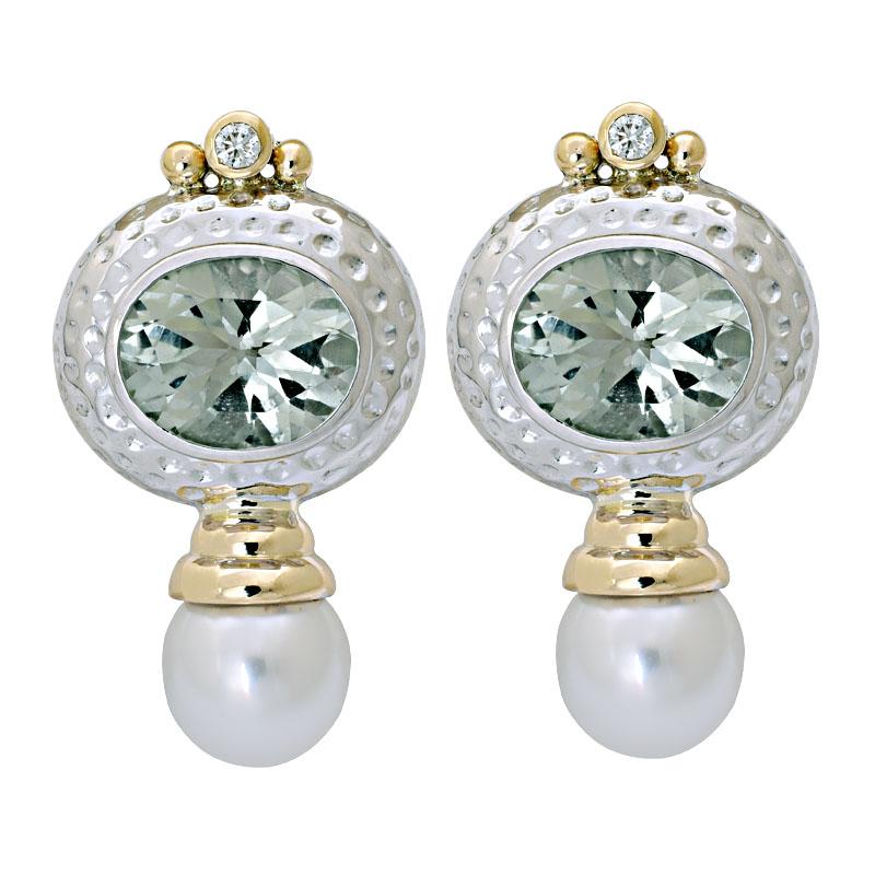 Earrings-Green Quartz, South Sea Pearl and Diamond (8AM) | Singhvi Jewels