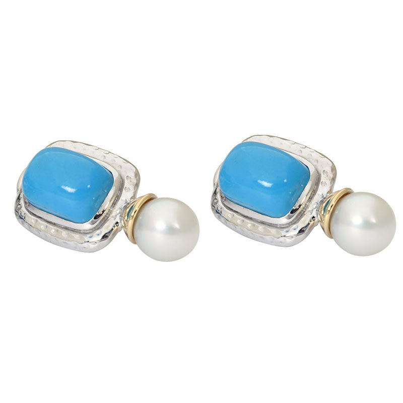 Earrings - Turquoise and South Sea Pearl | Singhvi Jewels
