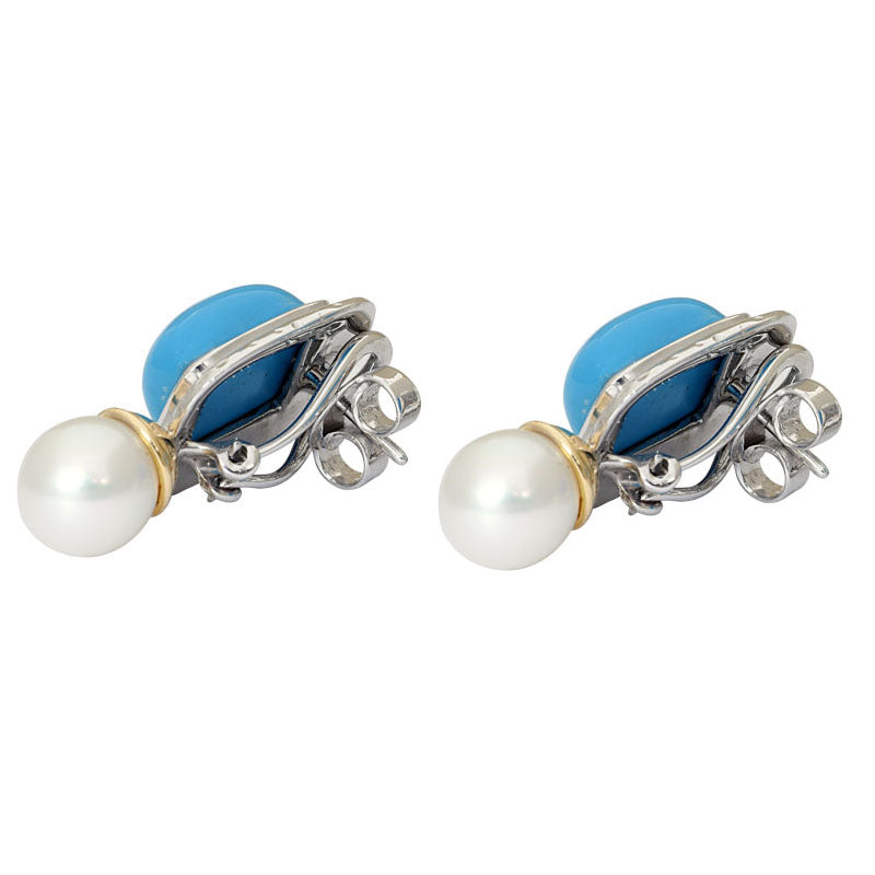 Earrings - Turquoise and South Sea Pearl | Singhvi Jewels