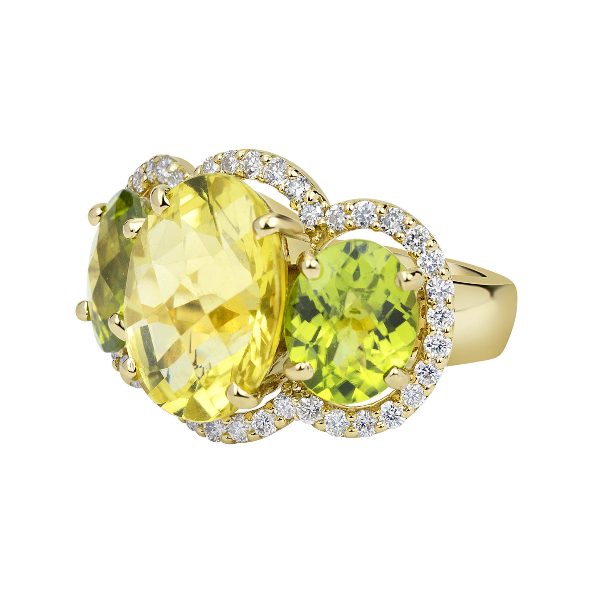 Ring - Lemon Quartz, Peridot And Diamond (2322B) | Singhvi Jewels