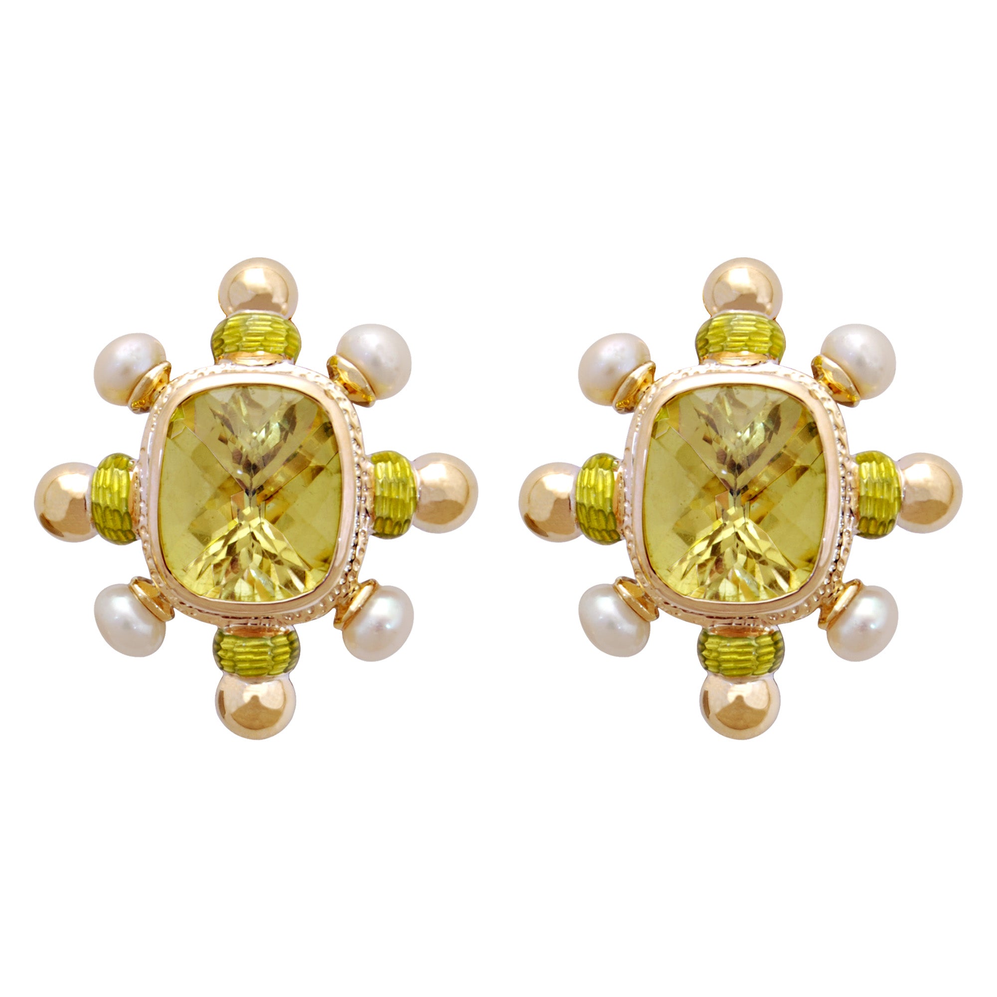 Earrings- Lemon Quartz And Pearl (Enamel) (1815A) | Singhvi Jewels