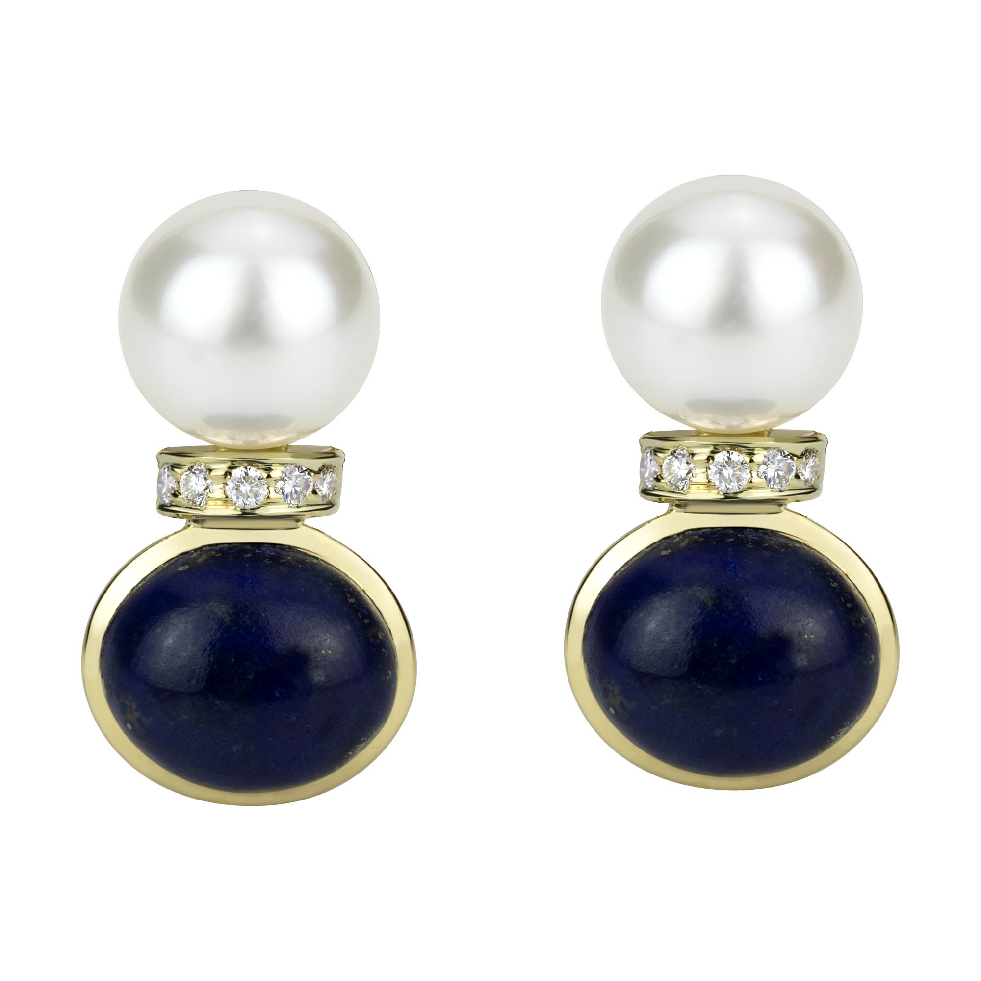 Earrings - South Sea Pearl, Lapis Lazuli And Diamond (2301D) | Singhvi Jewels