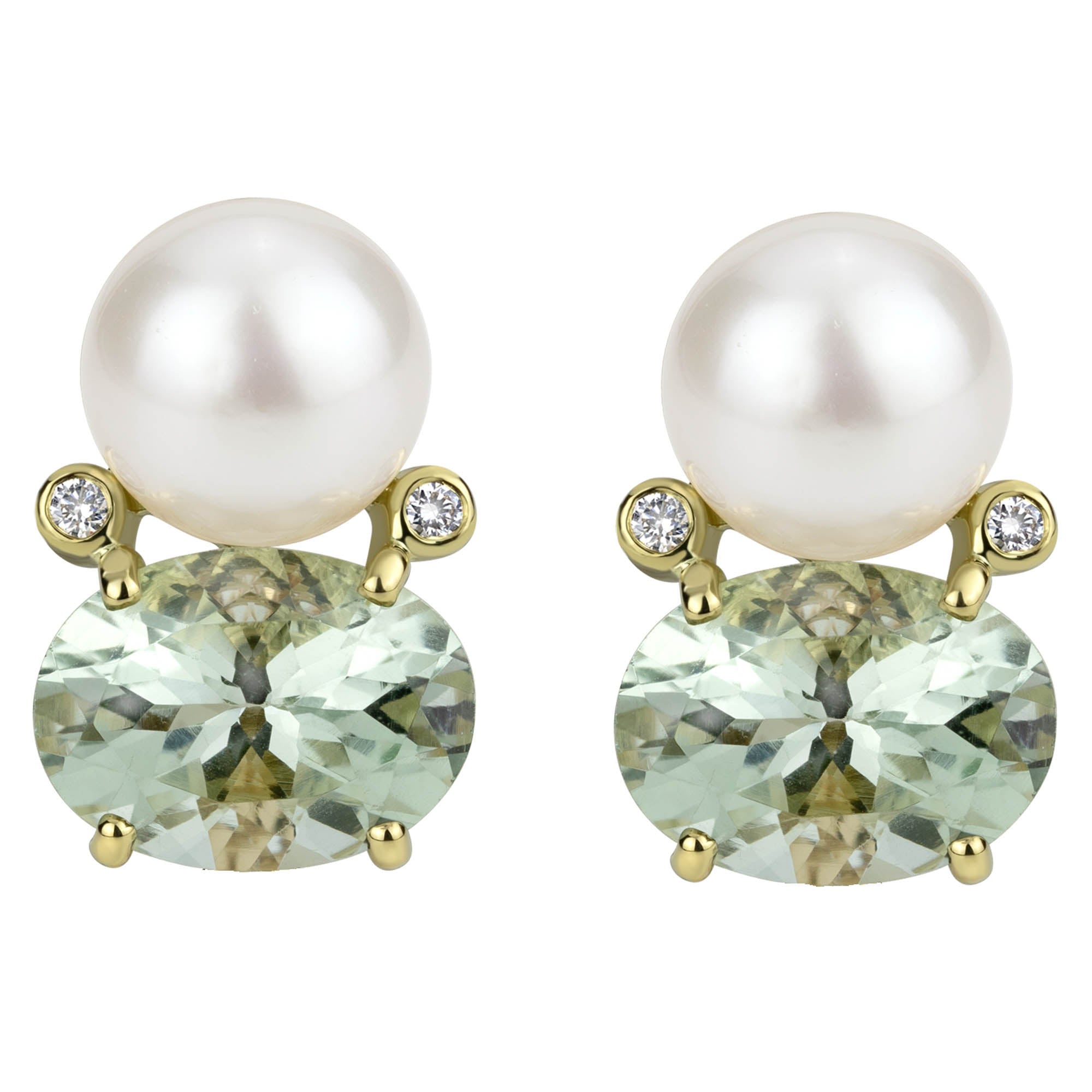 Earrings - South Sea Pearl, Green Quartz and Diamond | Singhvi Jewels