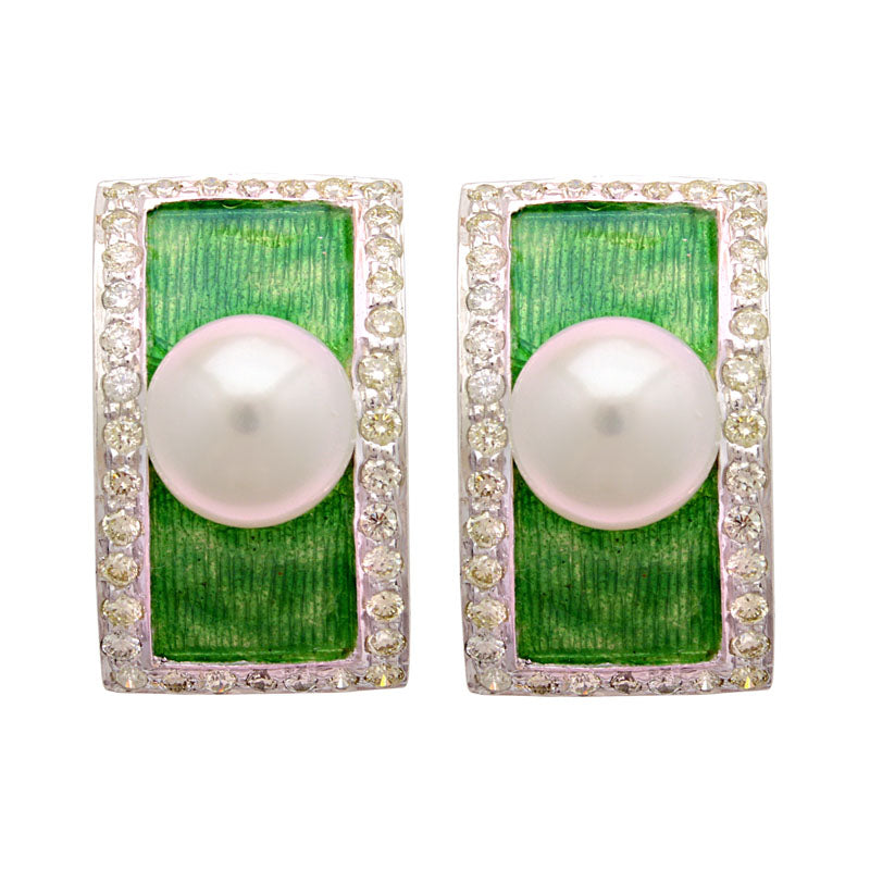 Earrings-South Sea Pearl and Diamond (Enamel) | Singhvi Jewels