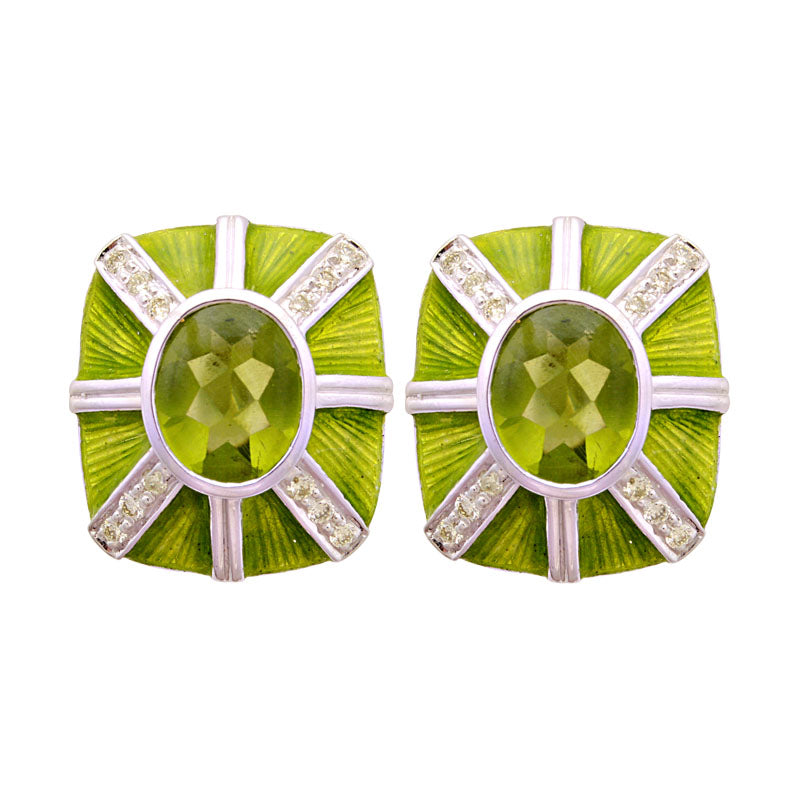 Earrings-Peridot and Diamond (Enamel)