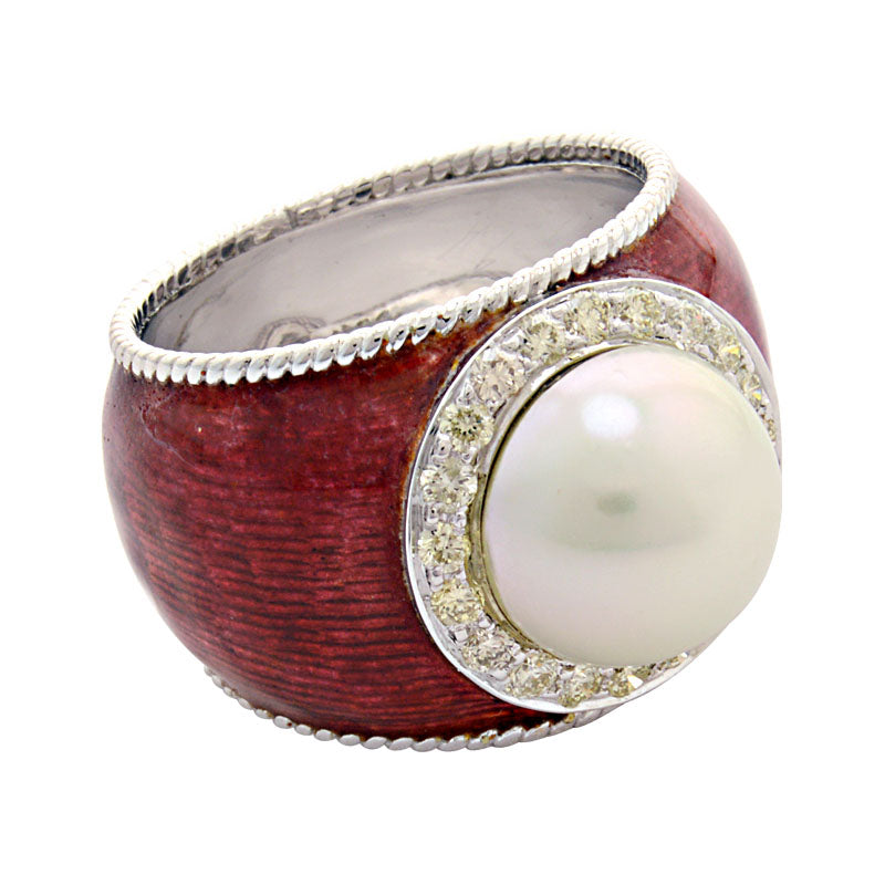 Ring - South Sea Pearl and Diamond (Enamel) | Singhvi Jewels