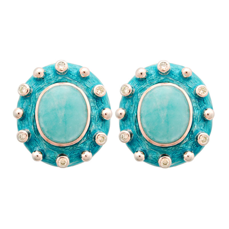 Earrings-Amazonite and Diamond (Enamel) | Singhvi Jewels