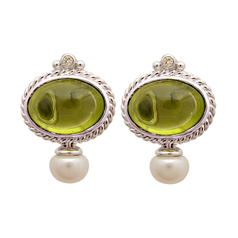 Earrings-Peridot, Fresh Water Pearl and Diamond | Singhvi Jewels